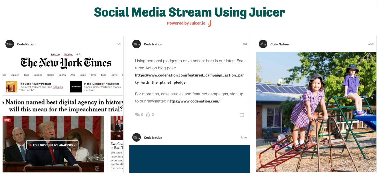 Social Media Stream Using Juicer in the Candidate Theme