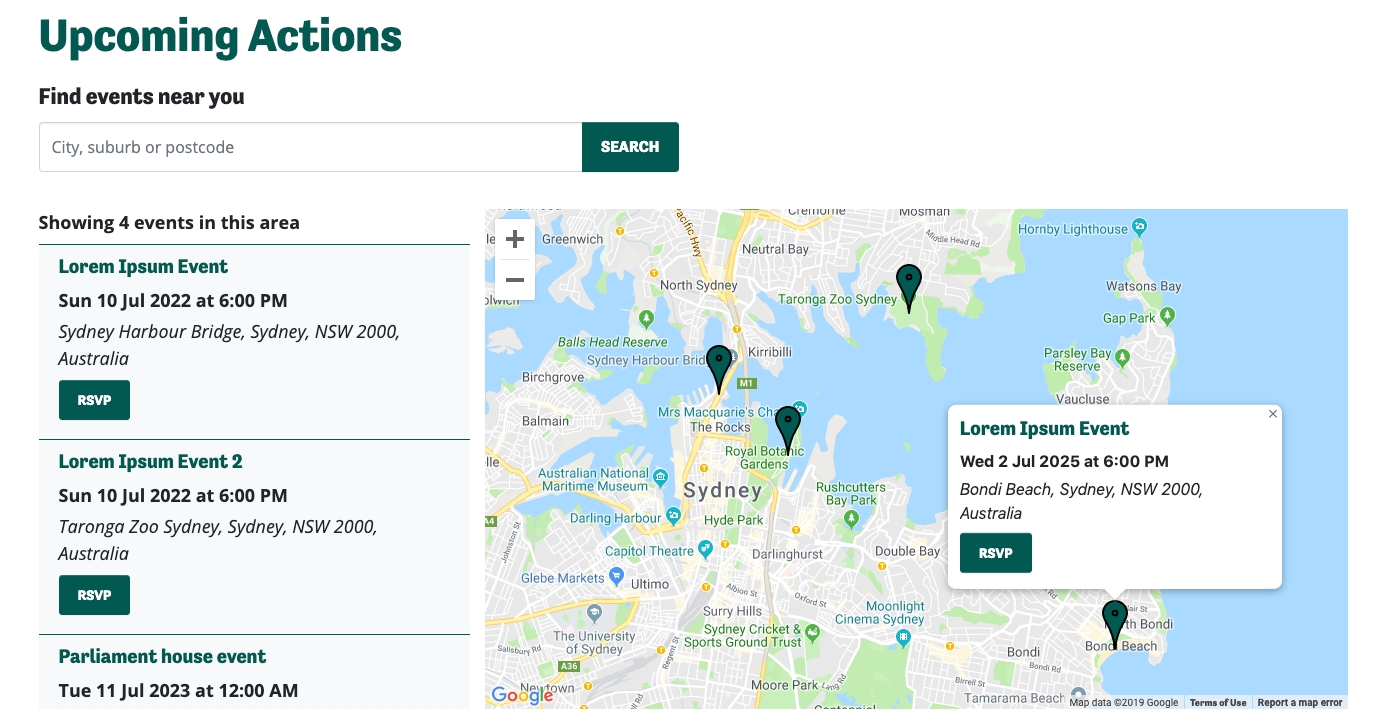 Upcoming Events Map Example